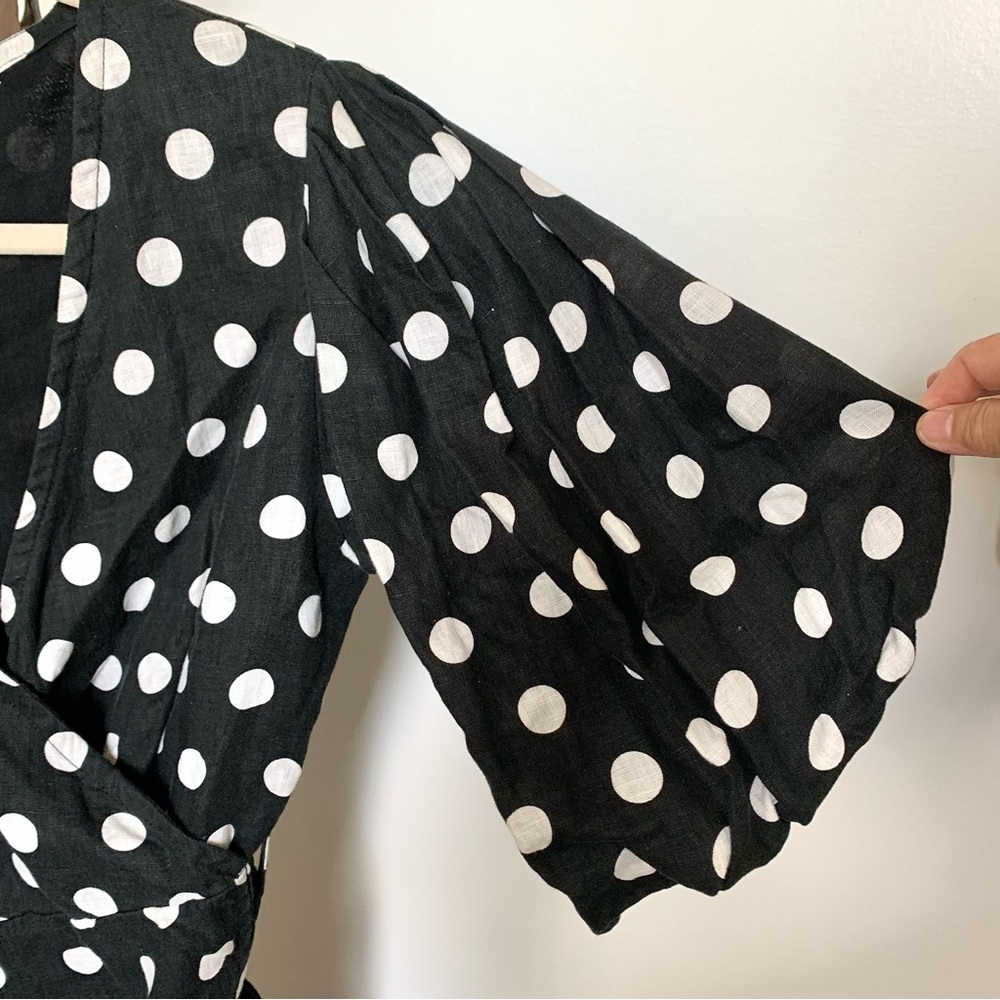 Faithful the Brand Godiva Wrap Linen Dress Black & White Polka Dot US 8 - Picture 8 of 15
